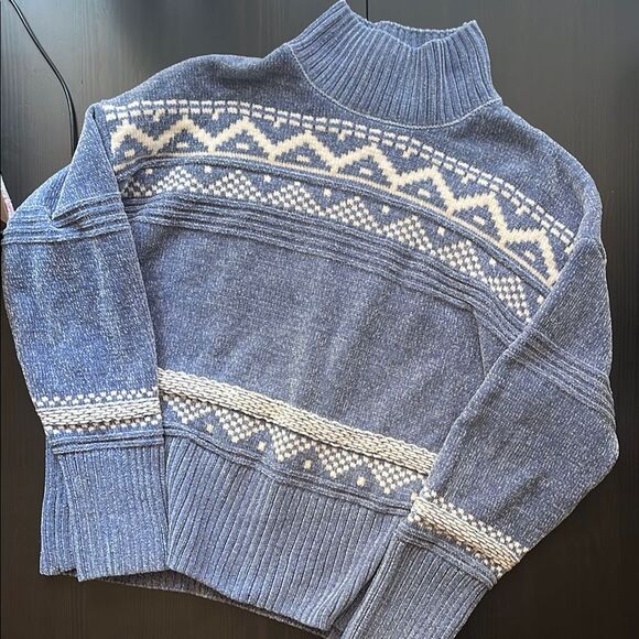 Christian Siriano Blue and Cream Turtleneck Sweater M - Picture 1 of 3